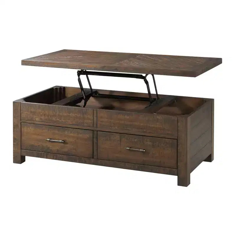 Mesa de centro rectangular elevable marrón con cajón de almacenamiento