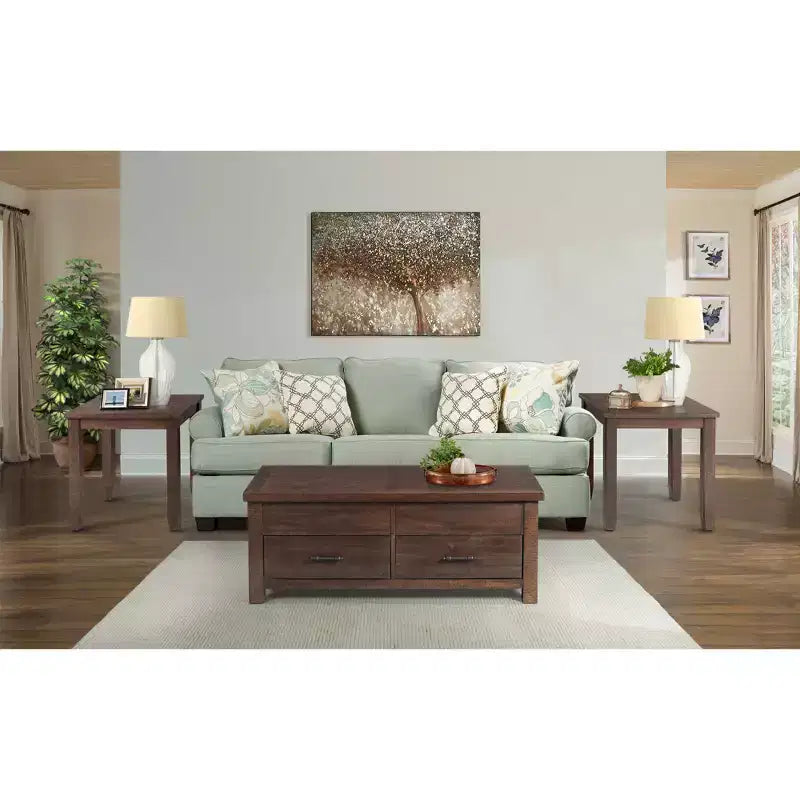 Mesa de centro rectangular elevable marrón con cajón de almacenamiento