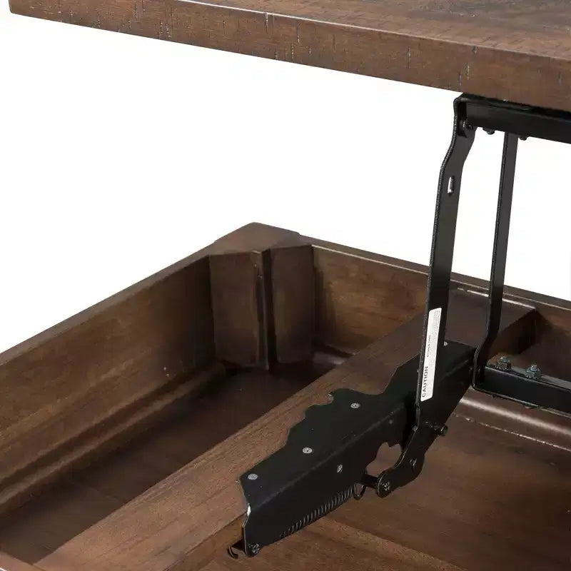 Mesa de centro rectangular elevable marrón con cajón de almacenamiento