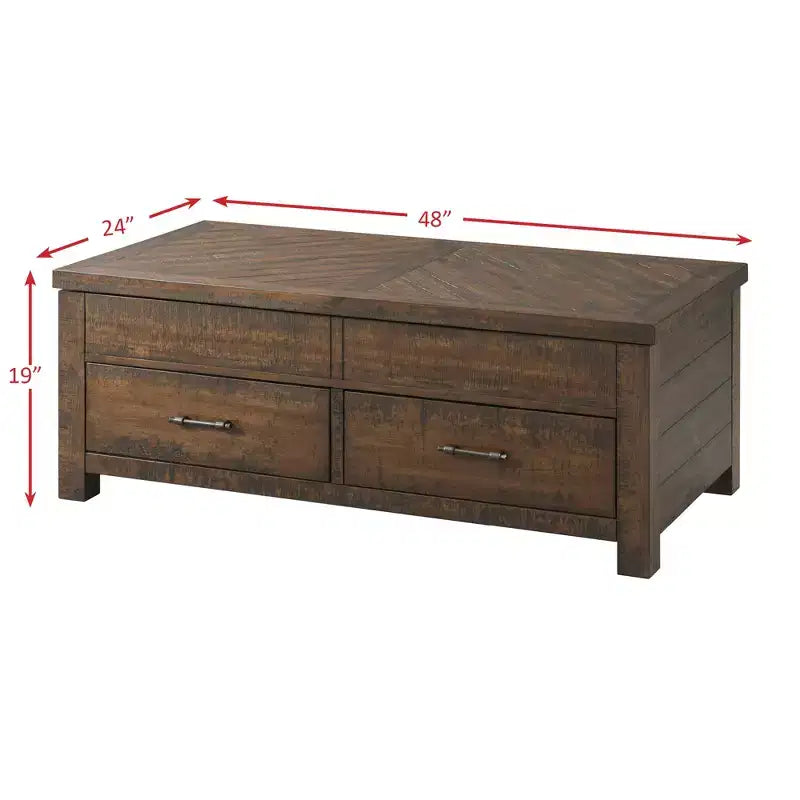 Mesa de centro rectangular elevable marrón con cajón de almacenamiento