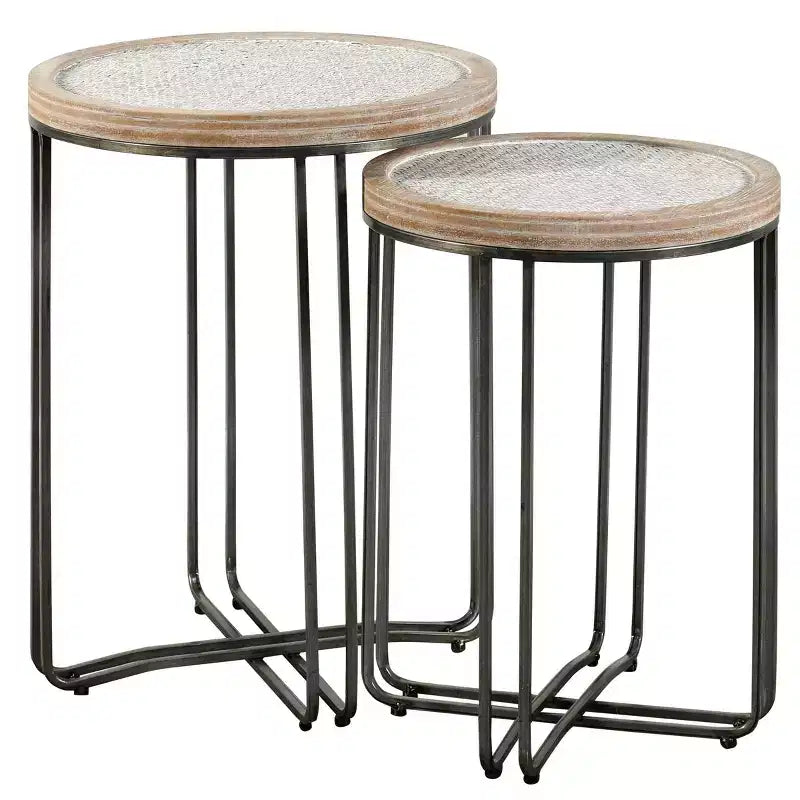 Set of 2 Ryder Round Nested Side Tables Tan/Black - StyleCraft