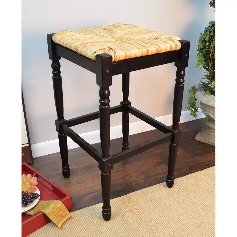 Taburete de bar de madera sin respaldo de 29.25" — Negro / Blanco leche claro / Marrón / Gris envejecido / Nogal / Espresso — Asientos 1