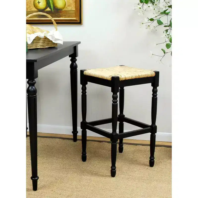 Taburete de bar de madera sin respaldo de 29.25" — Negro / Blanco leche claro / Marrón / Gris envejecido / Nogal / Espresso — Asientos 1