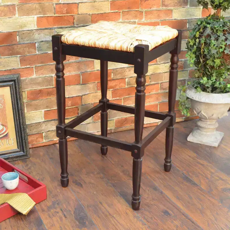 Taburete de bar de madera sin respaldo de 29.25" — Negro / Blanco leche claro / Marrón / Gris envejecido / Nogal / Espresso — Asientos 1