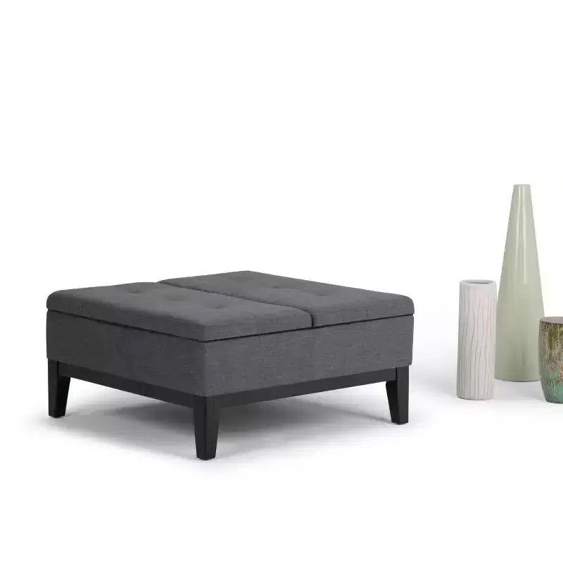 Otomana de almacenamiento con tapa elevable capitoné, cuadrada, para 1 persona — Marrón / Gris / Crema / Negro