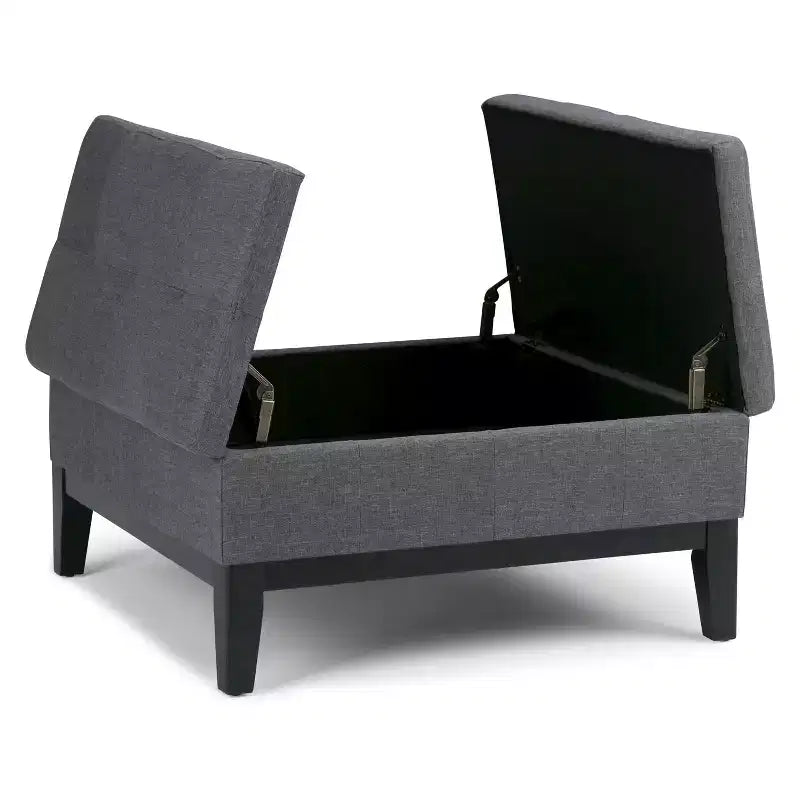 Otomana de almacenamiento con tapa elevable capitoné, cuadrada, para 1 persona — Marrón / Gris / Crema / Negro