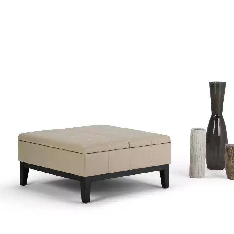 Otomana de almacenamiento con tapa elevable capitoné, cuadrada, para 1 persona — Marrón / Gris / Crema / Negro
