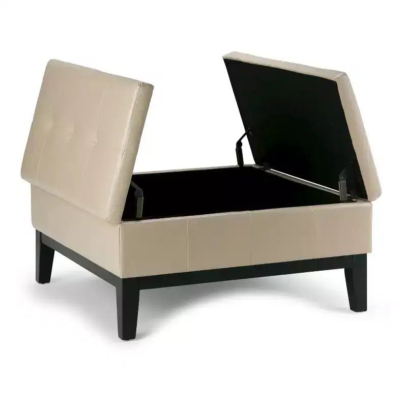 Otomana de almacenamiento con tapa elevable capitoné, cuadrada, para 1 persona — Marrón / Gris / Crema / Negro