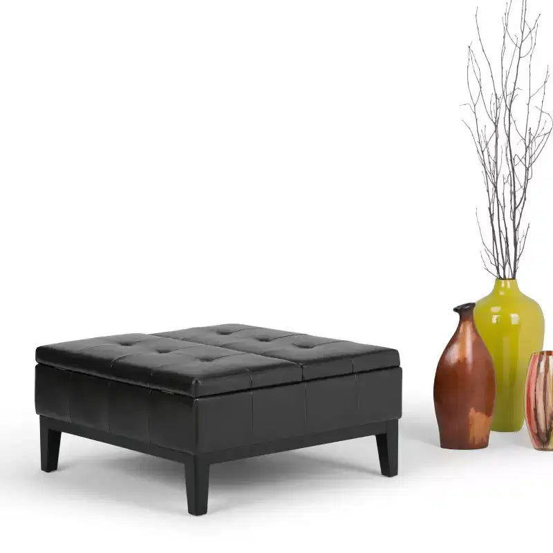 Otomana de almacenamiento con tapa elevable capitoné, cuadrada, para 1 persona — Marrón / Gris / Crema / Negro