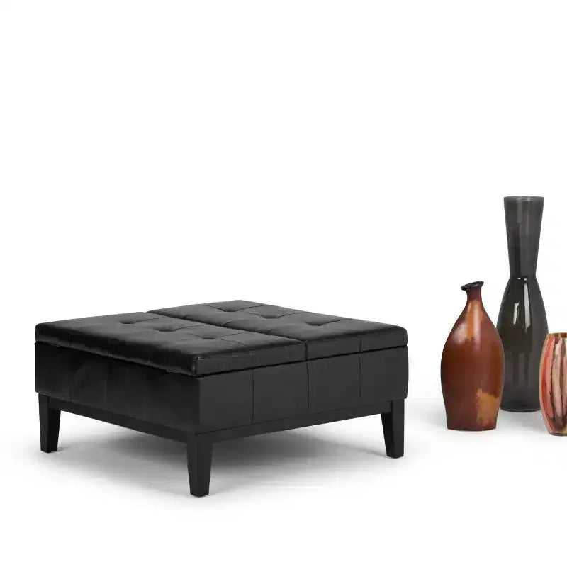 Otomana de almacenamiento con tapa elevable capitoné, cuadrada, para 1 persona — Marrón / Gris / Crema / Negro