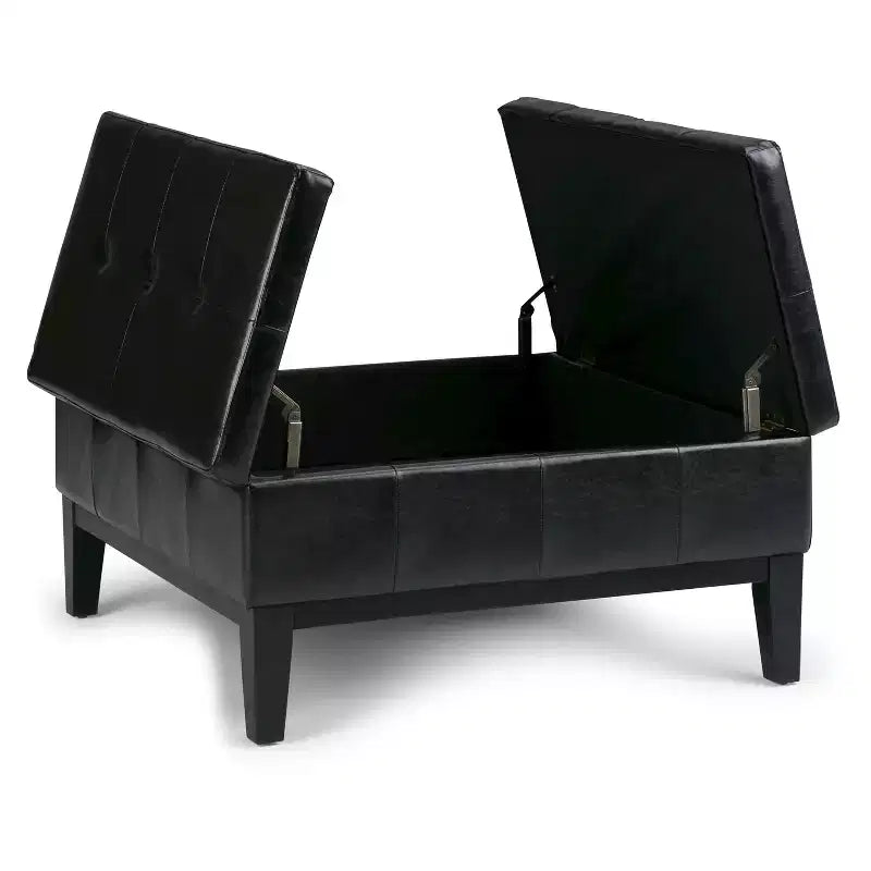 Otomana de almacenamiento con tapa elevable capitoné, cuadrada, para 1 persona — Marrón / Gris / Crema / Negro