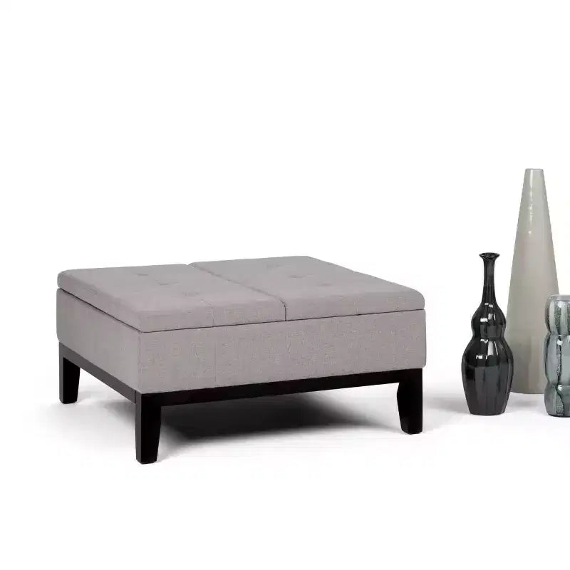 Otomana de almacenamiento con tapa elevable capitoné, cuadrada, para 1 persona — Marrón / Gris / Crema / Negro