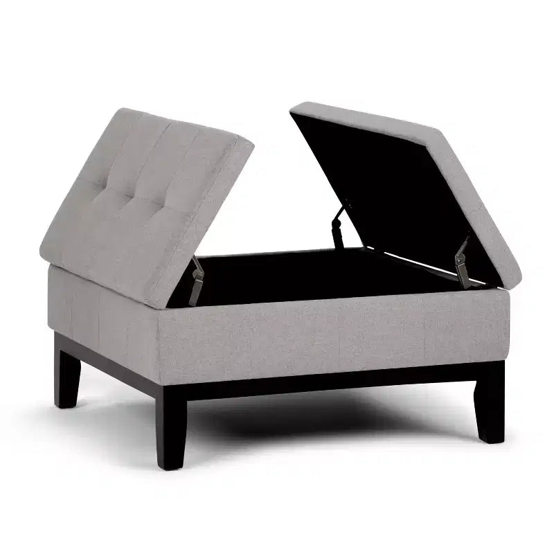 Otomana de almacenamiento con tapa elevable capitoné, cuadrada, para 1 persona — Marrón / Gris / Crema / Negro