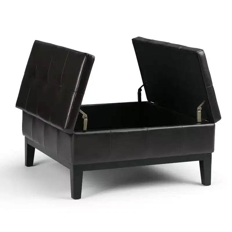 Otomana de almacenamiento con tapa elevable capitoné, cuadrada, para 1 persona — Marrón / Gris / Crema / Negro
