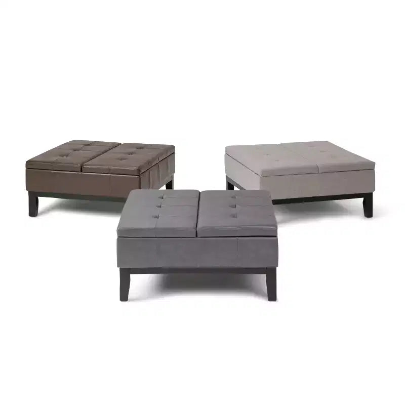 Otomana de almacenamiento con tapa elevable capitoné, cuadrada, para 1 persona — Marrón / Gris / Crema / Negro