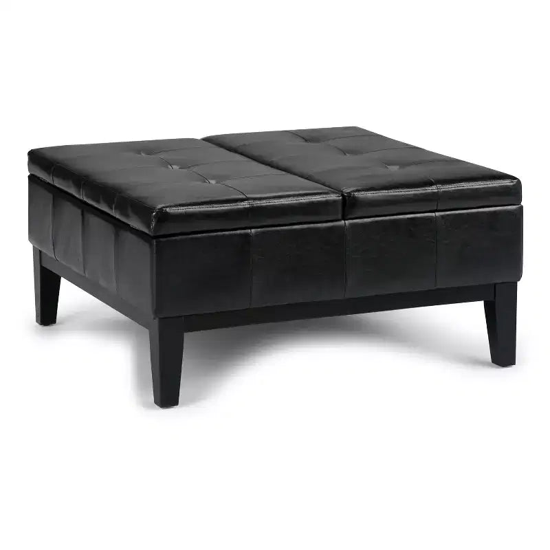 Otomana de almacenamiento con tapa elevable capitoné, cuadrada, para 1 persona — Marrón / Gris / Crema / Negro