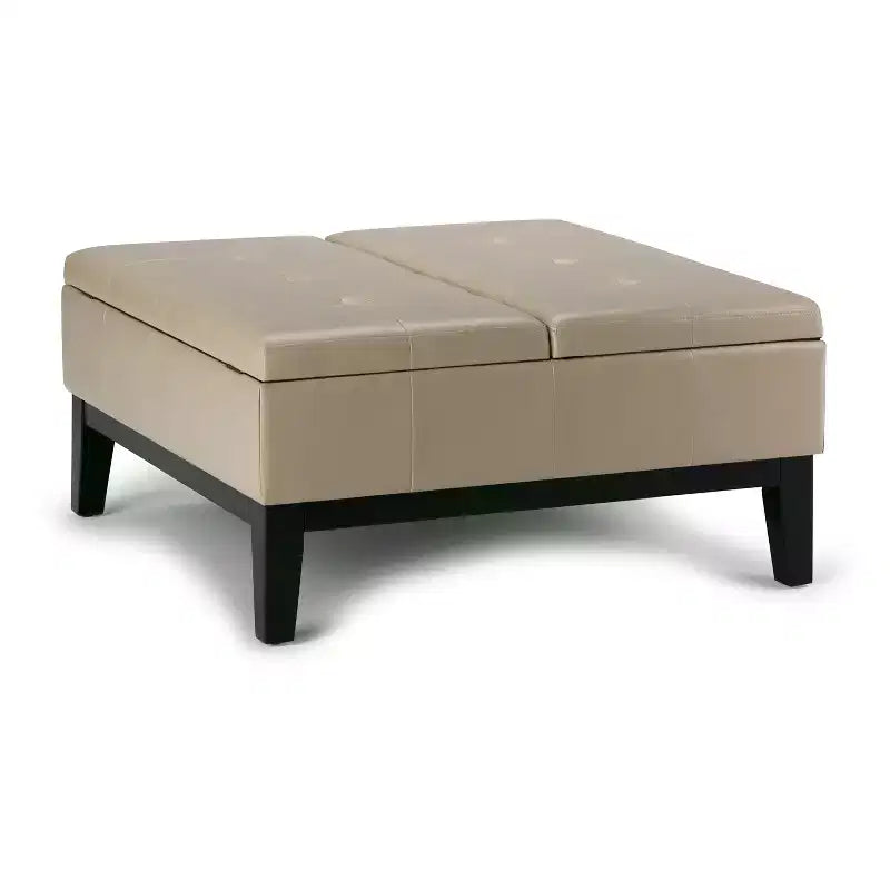 Otomana de almacenamiento con tapa elevable capitoné, cuadrada, para 1 persona — Marrón / Gris / Crema / Negro
