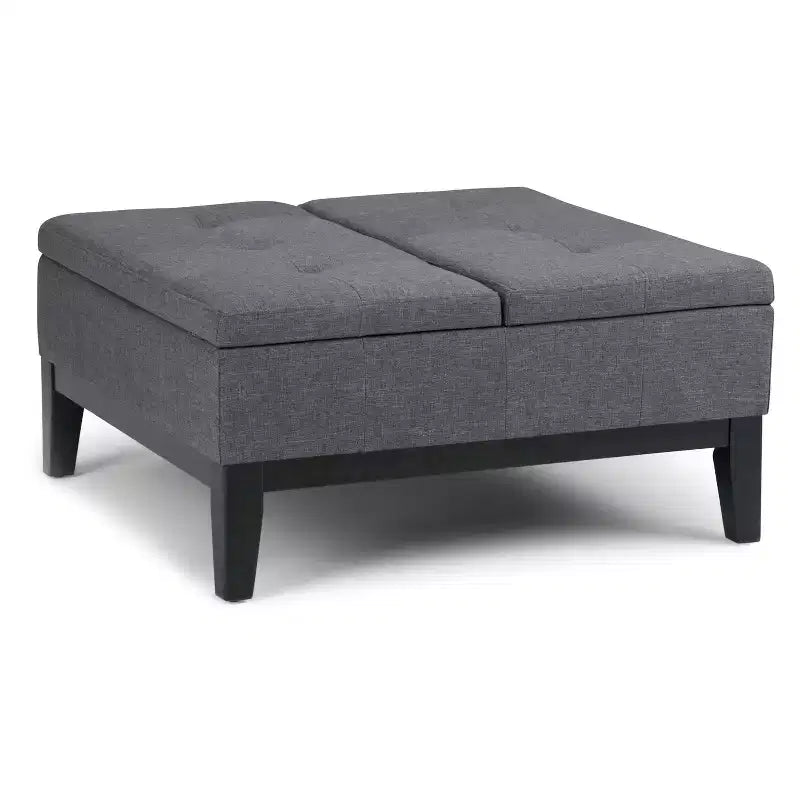 Otomana de almacenamiento con tapa elevable capitoné, cuadrada, para 1 persona — Marrón / Gris / Crema / Negro