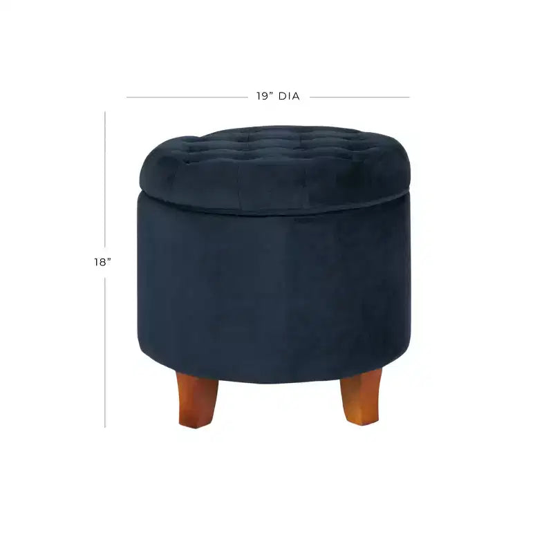 Puf redondo de almacenamiento de terciopelo, 1 asiento, gris / azul marino / verde