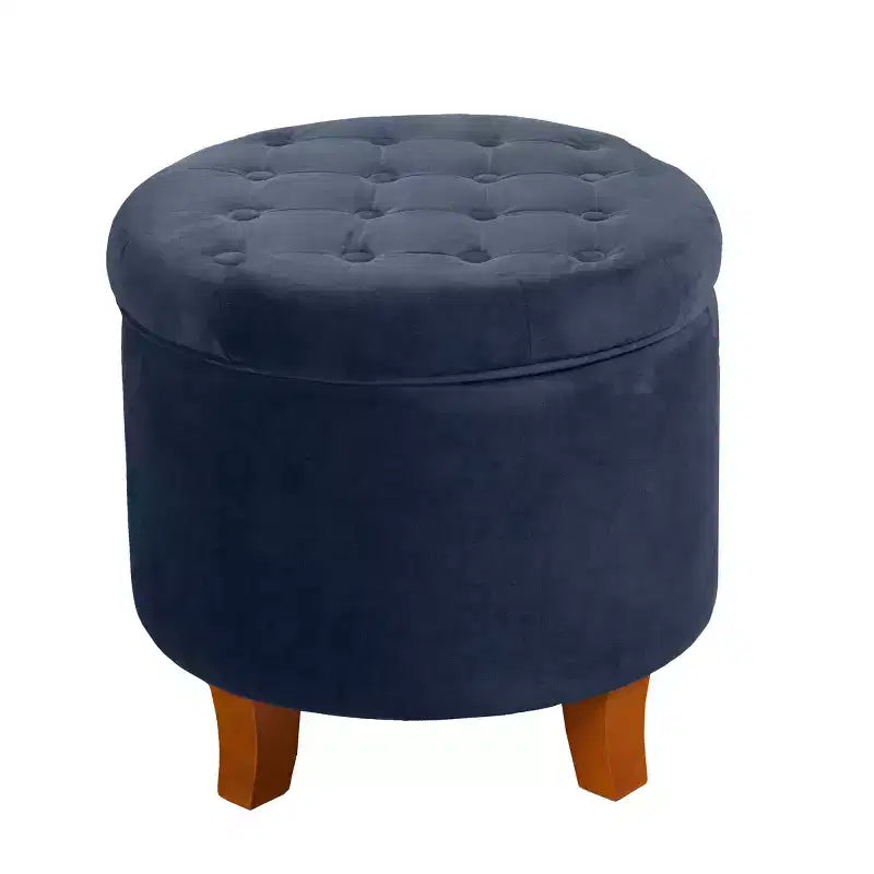 Puf redondo de almacenamiento de terciopelo, 1 asiento, gris / azul marino / verde