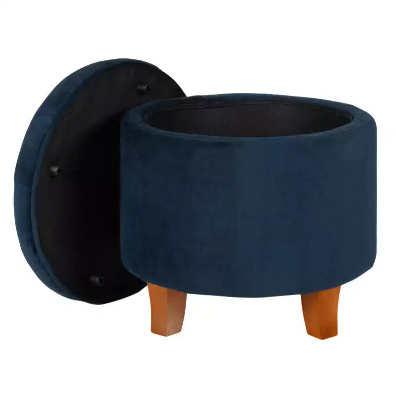 Puf redondo de almacenamiento de terciopelo, 1 asiento, gris / azul marino / verde