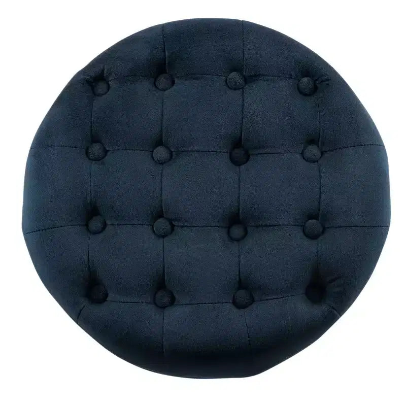 Puf redondo de almacenamiento de terciopelo, 1 asiento, gris / azul marino / verde