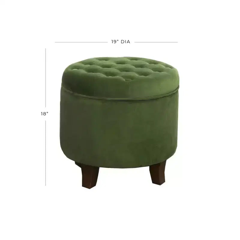 Puf redondo de almacenamiento de terciopelo, 1 asiento, gris / azul marino / verde