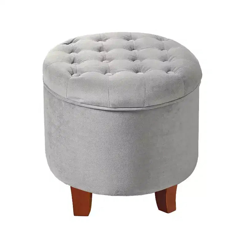 Puf redondo de almacenamiento de terciopelo, 1 asiento, gris / azul marino / verde
