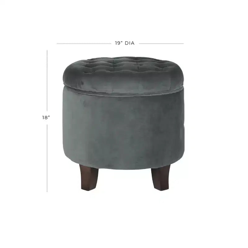 Puf redondo de almacenamiento de terciopelo, 1 asiento, gris / azul marino / verde