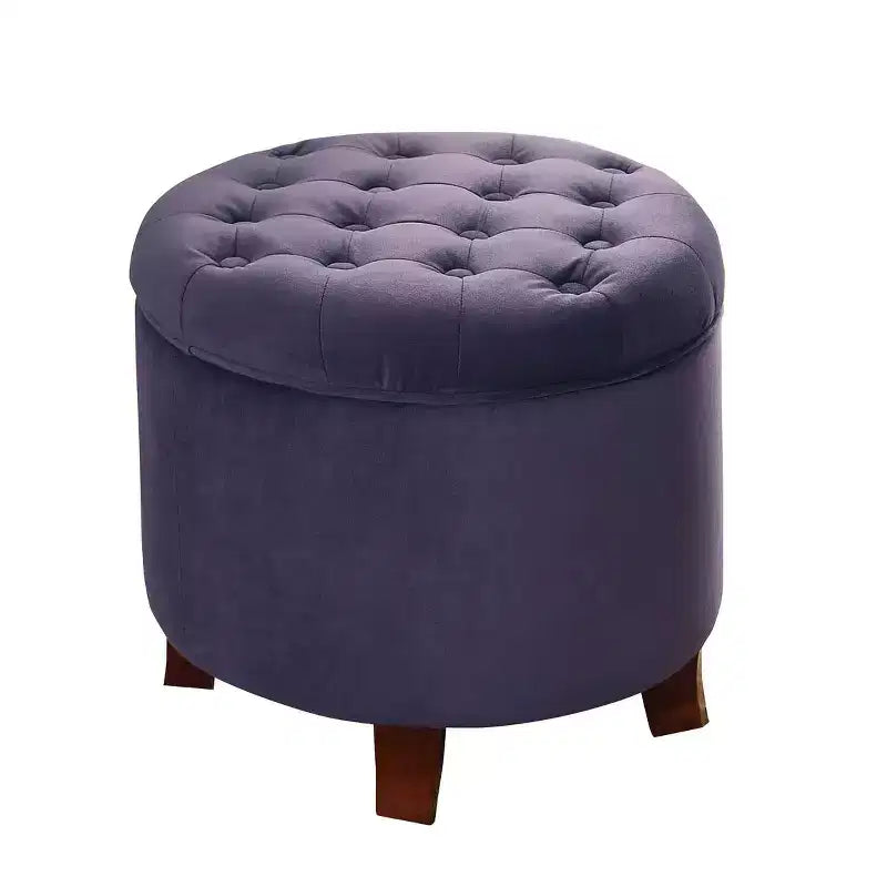 Puf redondo de almacenamiento de terciopelo, 1 asiento, gris / azul marino / verde
