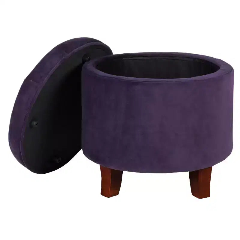Puf redondo de almacenamiento de terciopelo, 1 asiento, gris / azul marino / verde
