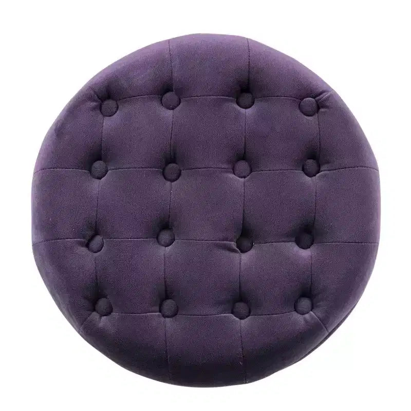 Puf redondo de almacenamiento de terciopelo, 1 asiento, gris / azul marino / verde