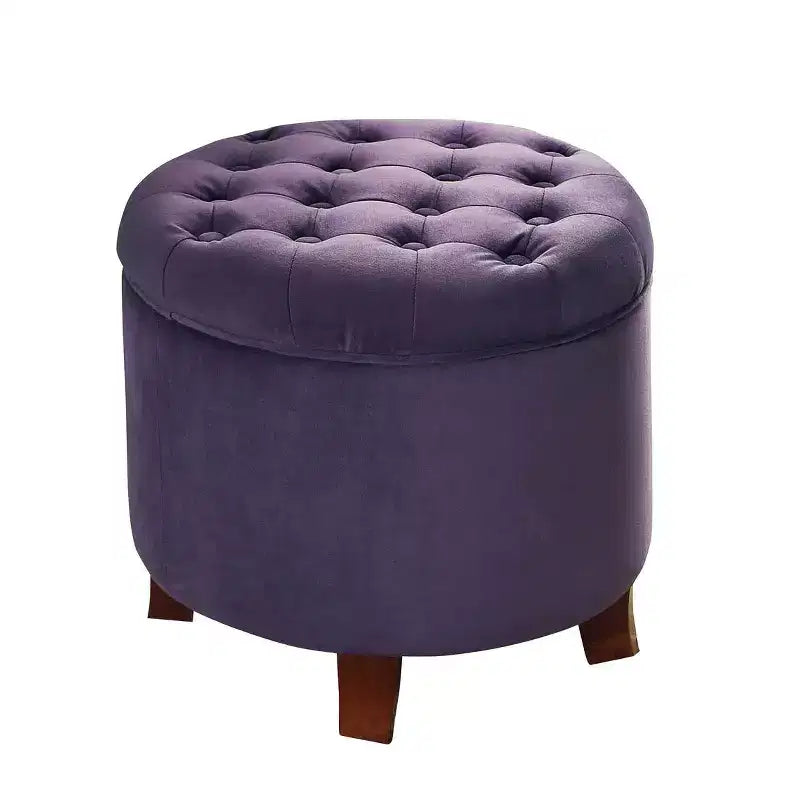 Puf redondo de almacenamiento de terciopelo, 1 asiento, gris / azul marino / verde