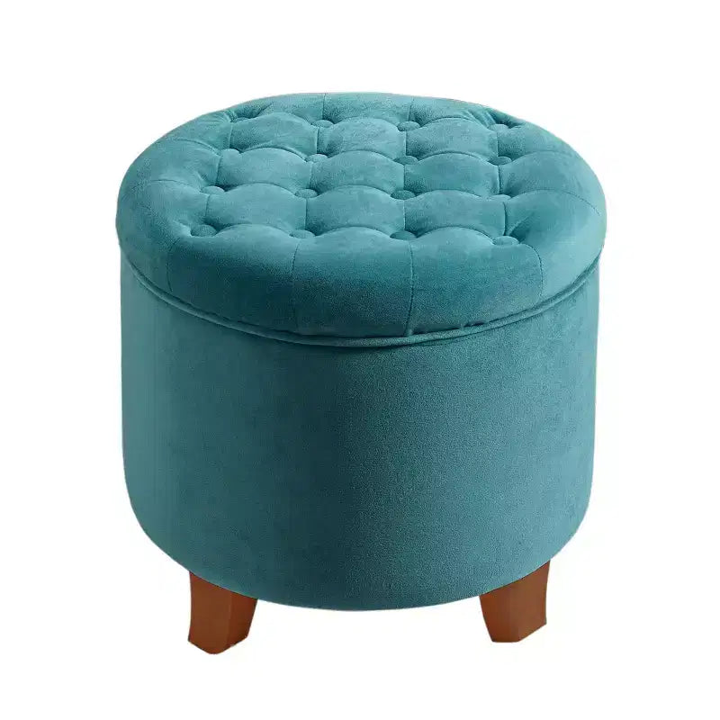 Puf redondo de almacenamiento de terciopelo, 1 asiento, gris / azul marino / verde