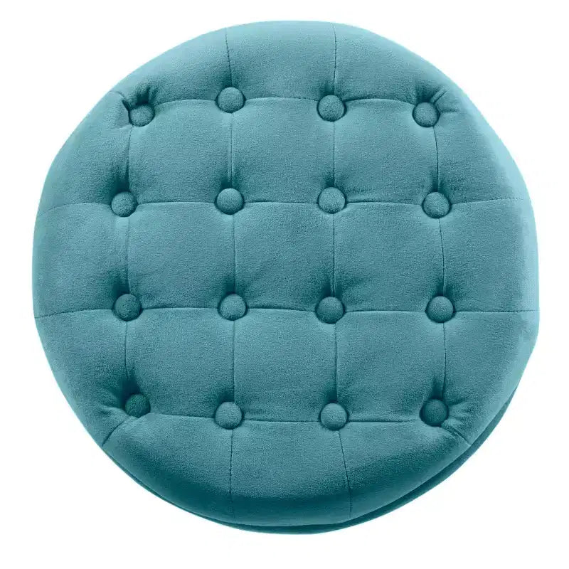 Puf redondo de almacenamiento de terciopelo, 1 asiento, gris / azul marino / verde