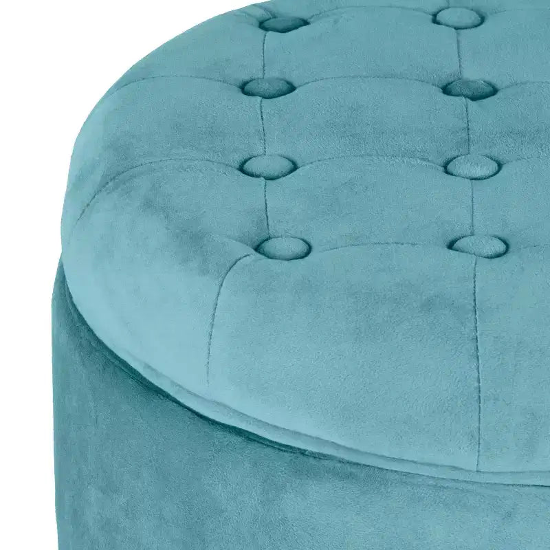 Puf redondo de almacenamiento de terciopelo, 1 asiento, gris / azul marino / verde