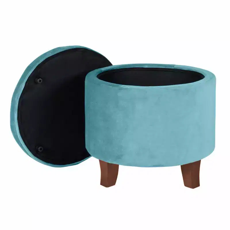 Puf redondo de almacenamiento de terciopelo, 1 asiento, gris / azul marino / verde