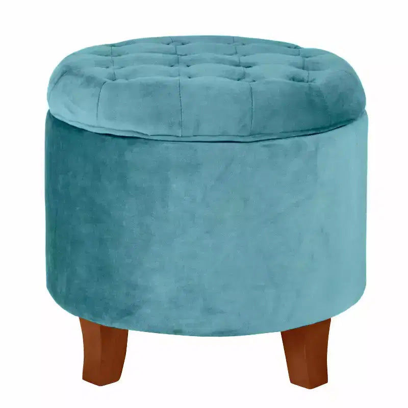 Puf redondo de almacenamiento de terciopelo, 1 asiento, gris / azul marino / verde