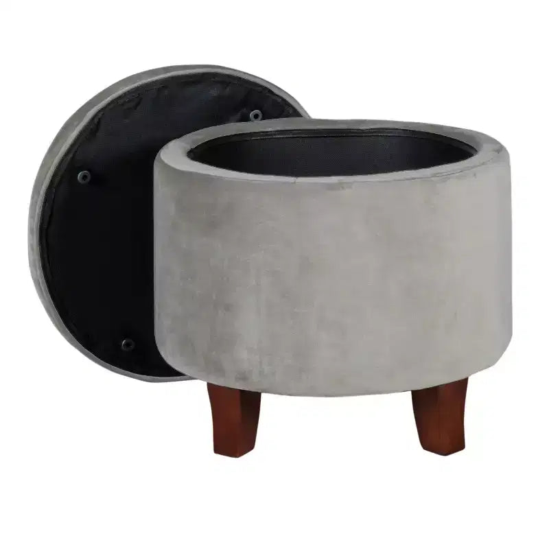 Puf redondo de almacenamiento de terciopelo, 1 asiento, gris / azul marino / verde