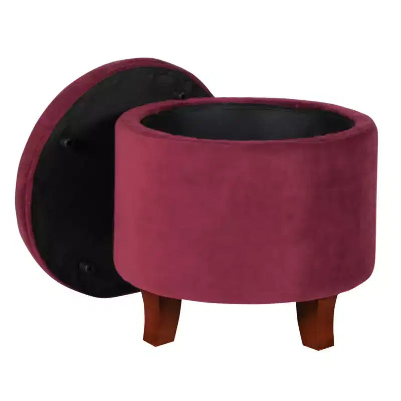 Puf redondo de almacenamiento de terciopelo, 1 asiento, gris / azul marino / verde