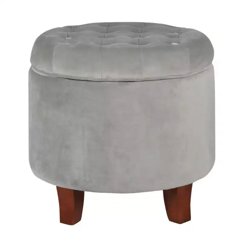 Puf redondo de almacenamiento de terciopelo, 1 asiento, gris / azul marino / verde
