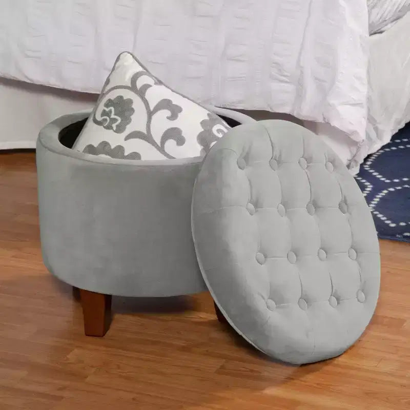 Large Round Button Tufted Storage Ottoman - HomePop