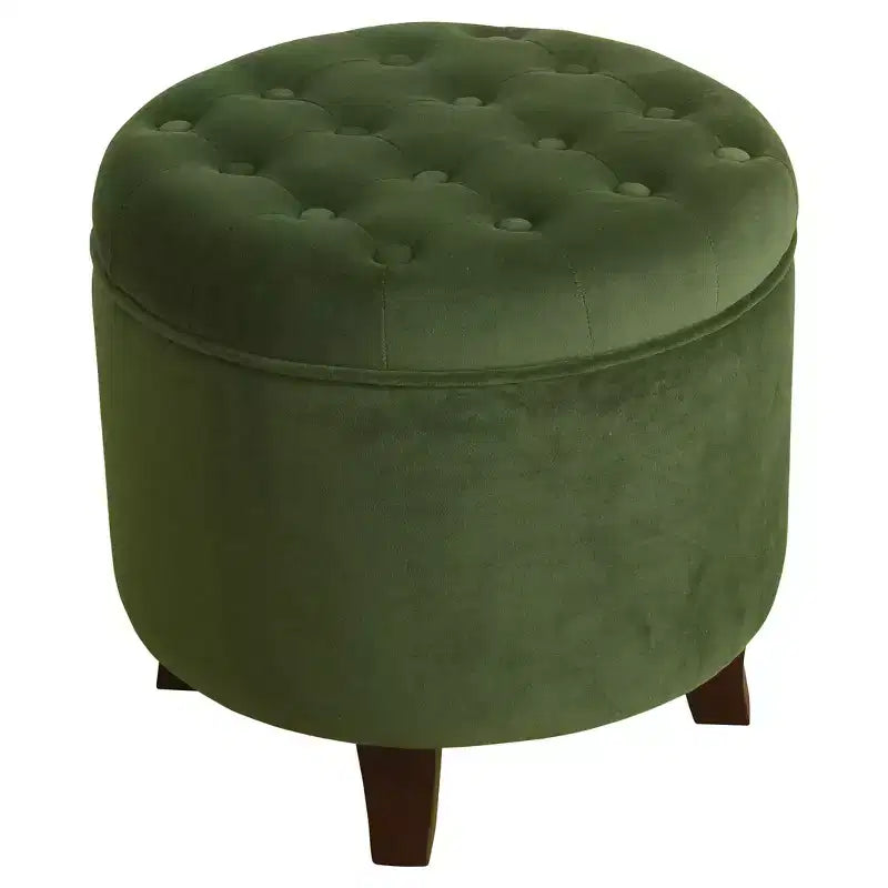 Puf redondo de almacenamiento de terciopelo, 1 asiento, gris / azul marino / verde