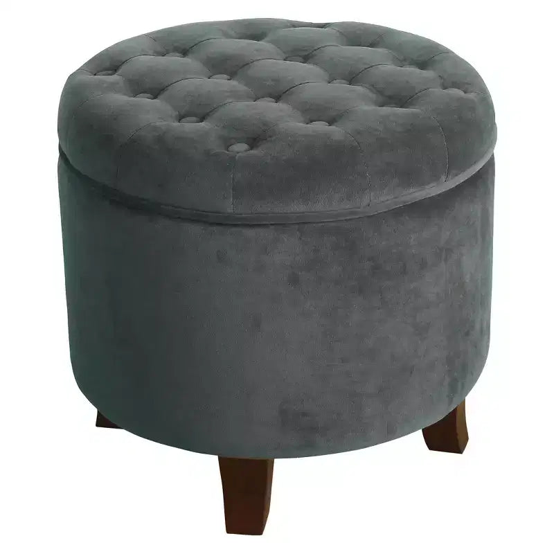 Puf redondo de almacenamiento de terciopelo, 1 asiento, gris / azul marino / verde