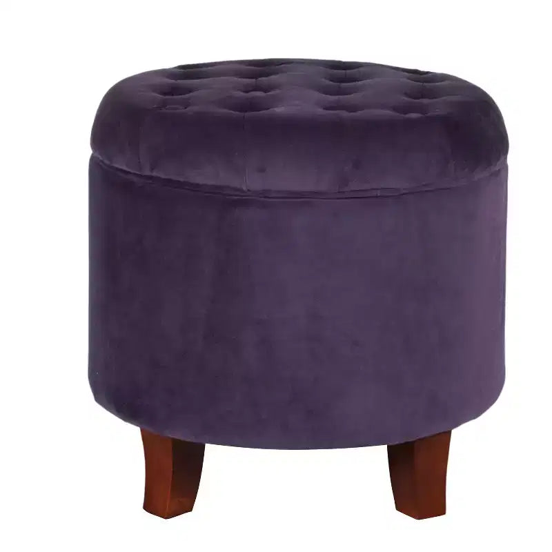 Puf redondo de almacenamiento de terciopelo, 1 asiento, gris / azul marino / verde