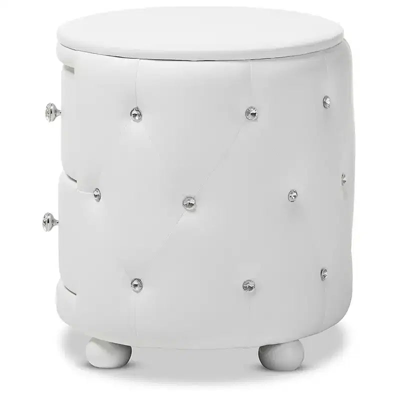 Mesita de noche ovalada de piel sintética con 2 cajones – Negro/Blanco – Individual