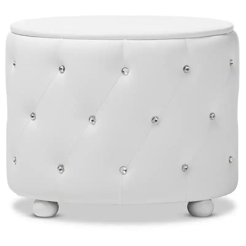 Mesita de noche ovalada de piel sintética con 2 cajones – Negro/Blanco – Individual