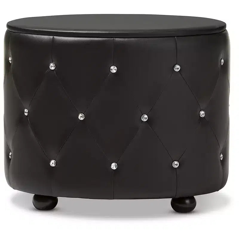 Mesita de noche ovalada de piel sintética con 2 cajones – Negro/Blanco – Individual