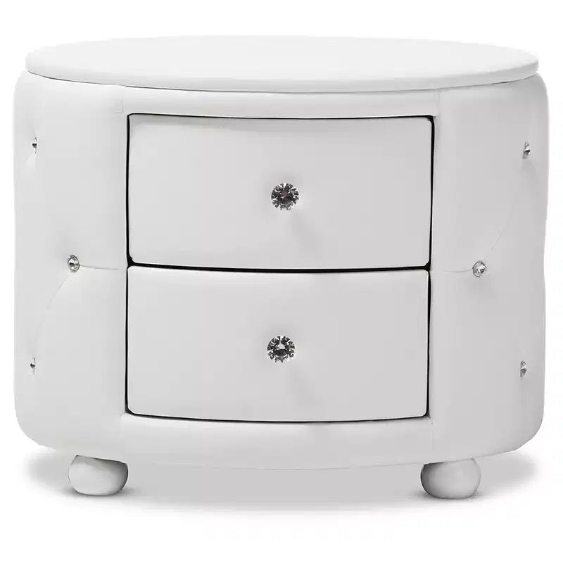 Mesita de noche ovalada de piel sintética con 2 cajones – Negro/Blanco – Individual