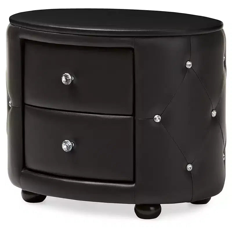 Davina Hollywood Glamour Style Oval 2 - Drawer Faux Leather Upholstered Nightstand - Baxton Studio